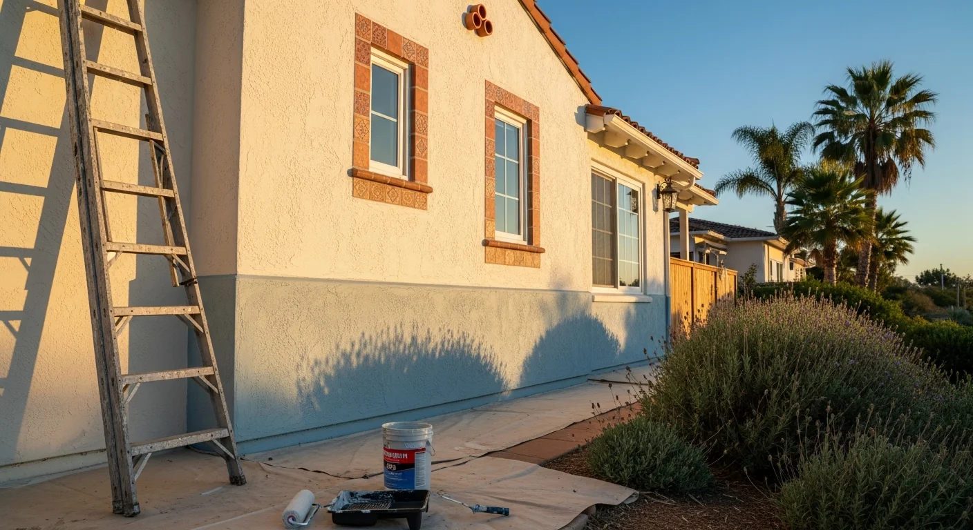 Freshly painted exterior wall of a residential home
