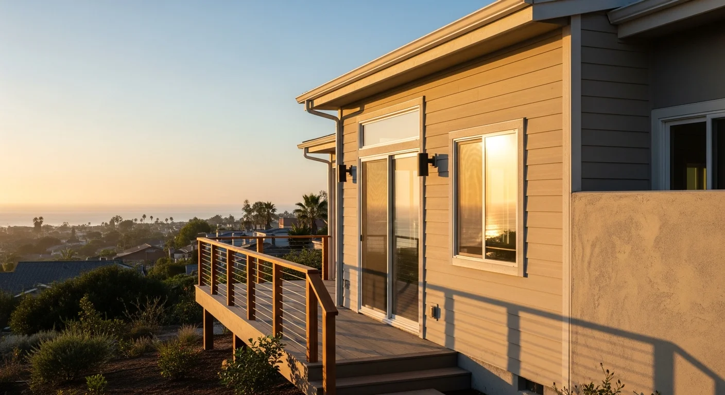 Coastal Carlsbad home with ocean views and modern exterior finishes overlooking the Pacific.