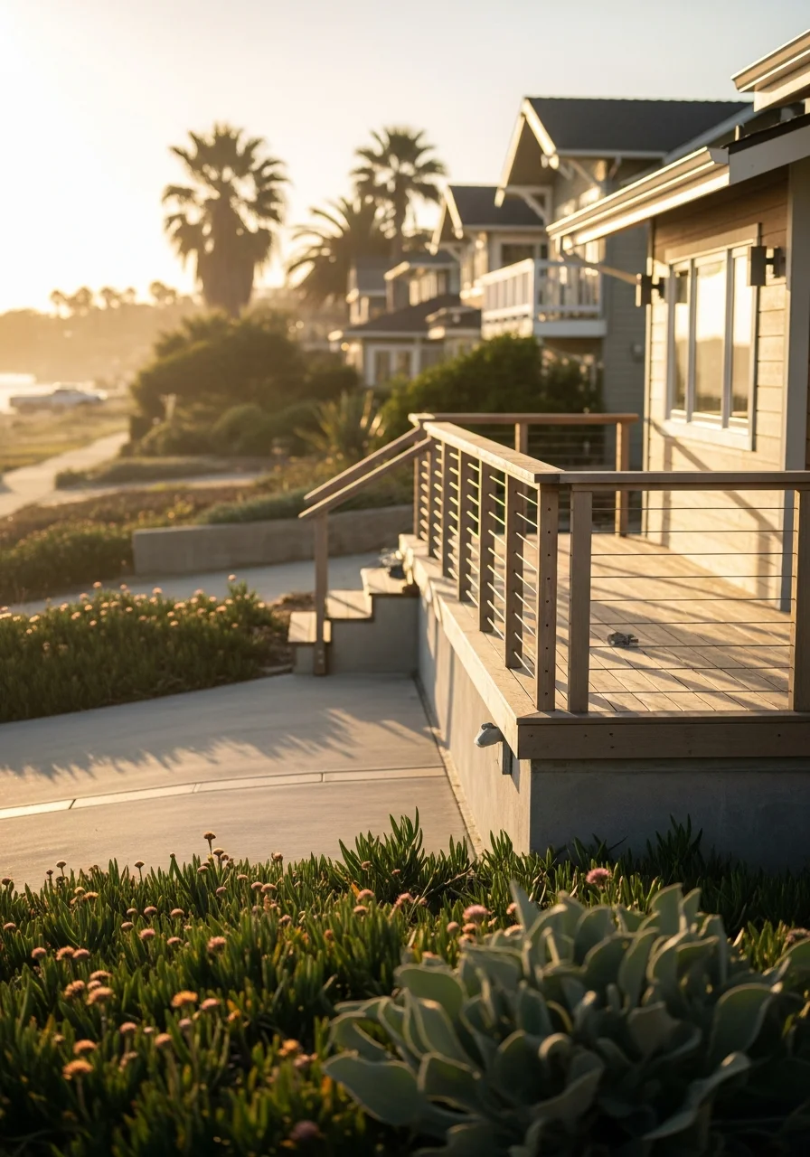 Ocean Beach neighborhood property with modern finishes and beach-style landscaping.